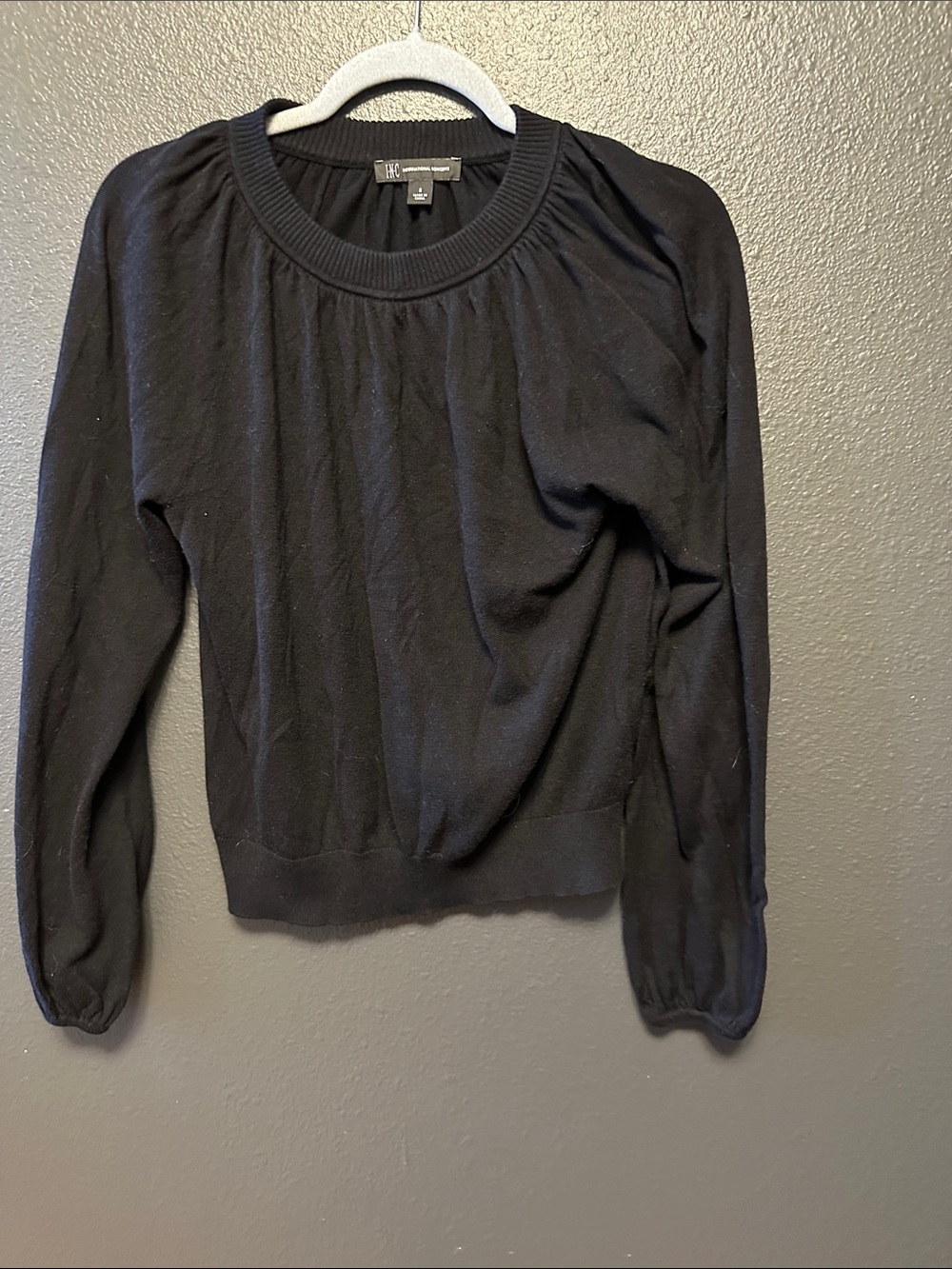 INC international concepts Black Long-Sleeve Crewneck Sweater